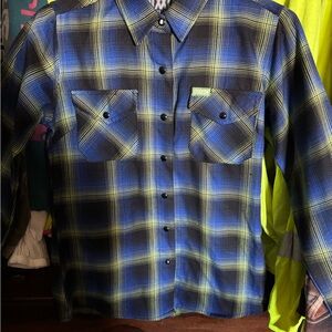 DIXXON Blue and Yellow Plaid Women's Button Down Shirt